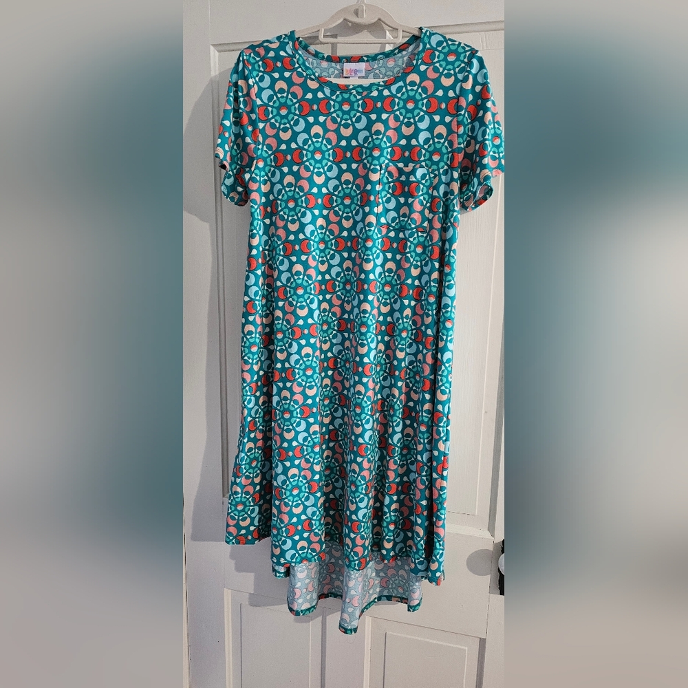 LuLaRoe High Low Dress in Blue and Red Pattern